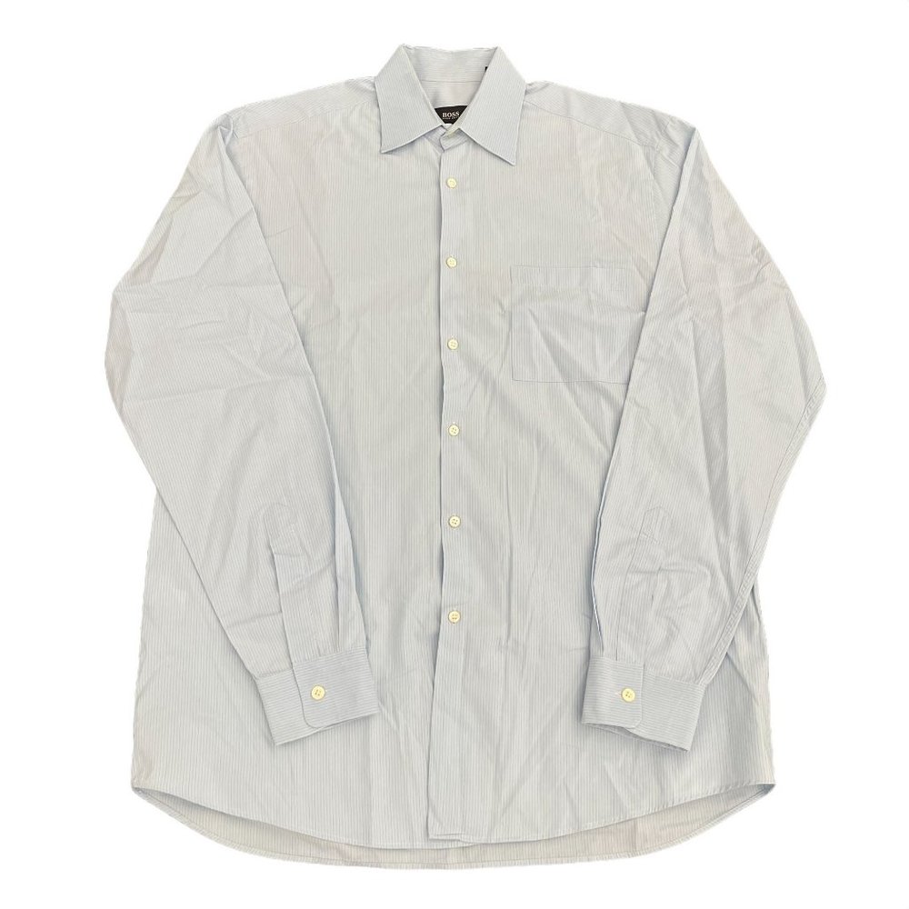 Boss Hugo Boss Blue Pinstriped Dress Shirt, Size 39/15.5